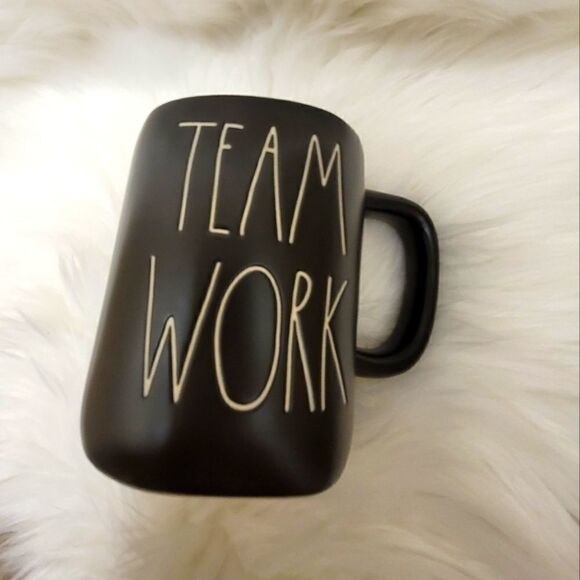 Rae Dunn TEAM WORK Black coffee mugBlack cup with white lettering - Picture 5 of 8